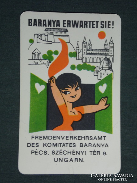 Kártyanaptár, Baranya idegenforgalmi iroda,Pécs,grafikai rajzos, erotikus női modell, 1968 ,  (1)