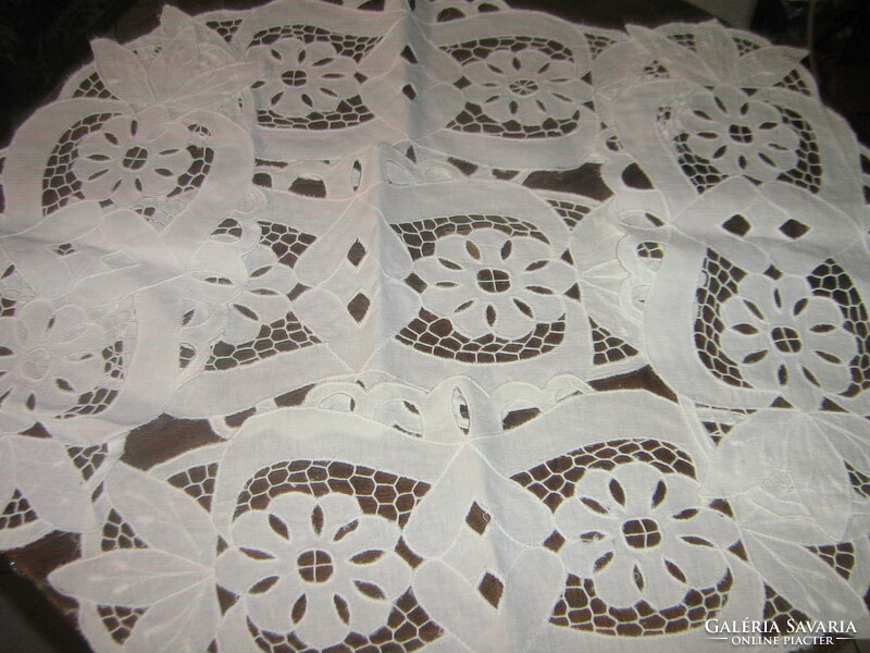 Beautiful snow-white rosette floral vintage small tablecloth