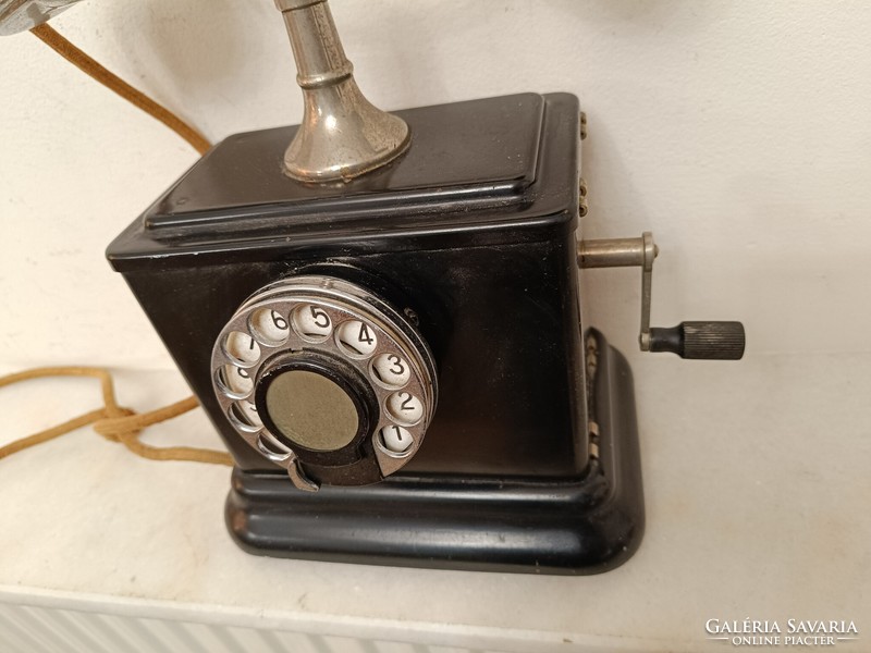 Antik telefon asztali fekete fém kurblis tárcsás készülék 1930 as évek 355 7951