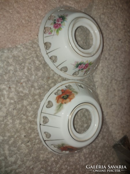 Two pieces of porcelain lamp parts, hand painted, very fine pieces!