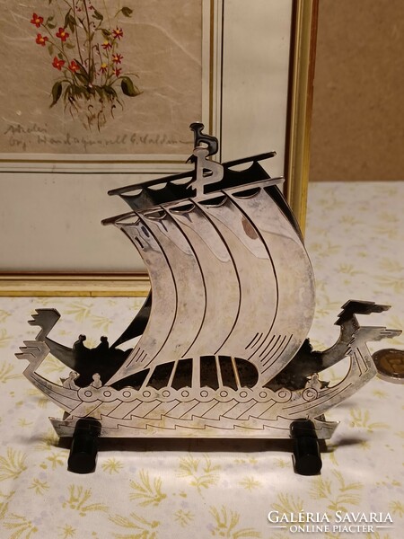 Silver-plated Swedish napkin holder - Viking ship
