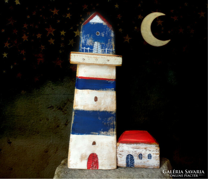 Fa házikók - Világítótorony Rusztikus Fa dekoráció - Otthon, Ajándék ötlet, Miniatűr, faház (2)