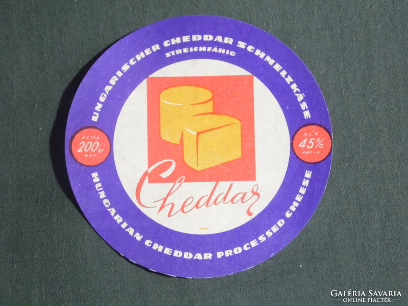 Cheese label, Hungarian dairies, Budapest, Pécs dairies, cheddar cheese, HUF 10.80