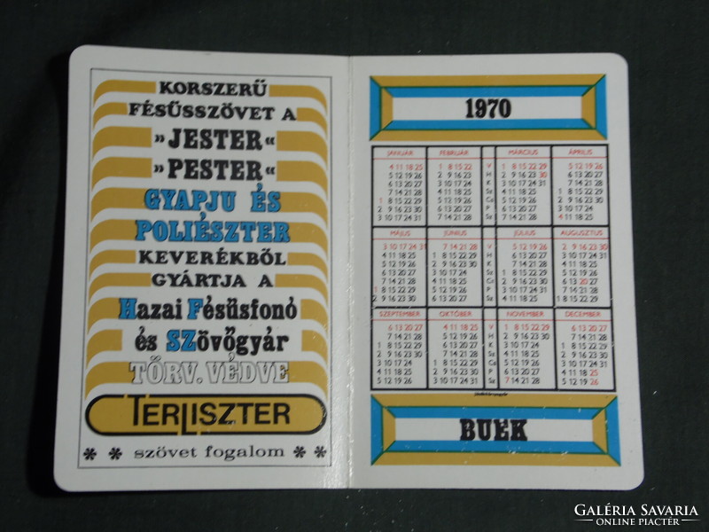 Kártyanaptár,Terliszter,hazai fésűfonó szövőgyár ,Terliszter mintabolt, Budapest, 1970 ,  (1)