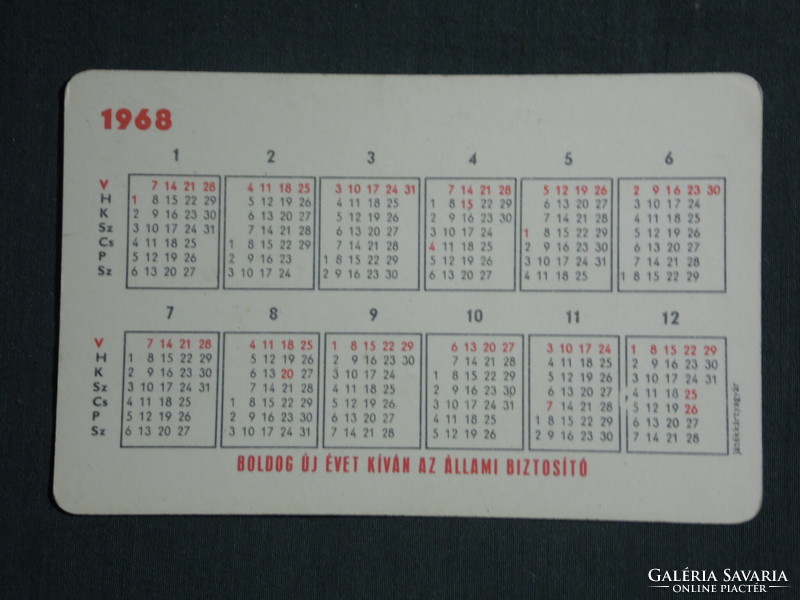 Card calendar, state insurance, graphic artist, wardrobe, 1968, (1)