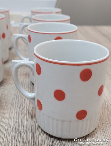Zsolnay porcelain mug with red polka dot skirt. 8 pcs.