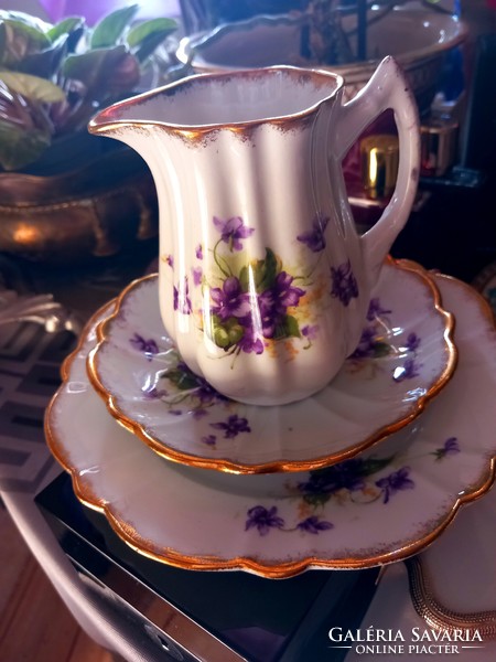 Ibolyaminrás biedermeier porcelán teás készlet