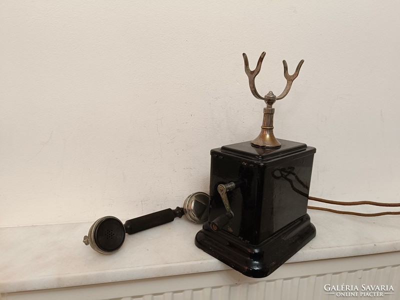 Antik telefon asztali fekete fém kurblis készülék 383 8033