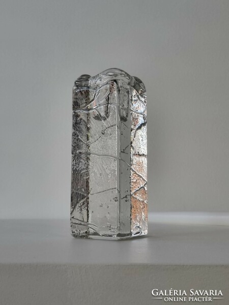 Vintage ice glass block vase, single strand vase, '70s - 16 cm