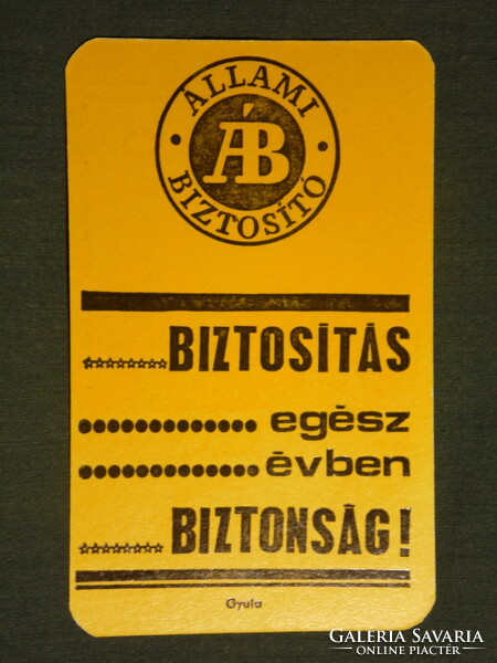 Kártyanaptár, Állami Biztosító, sárga, 1969 ,  (1)