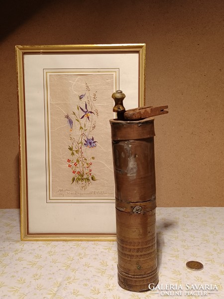 Very old brass wine grinder coffee grinder with forged arm