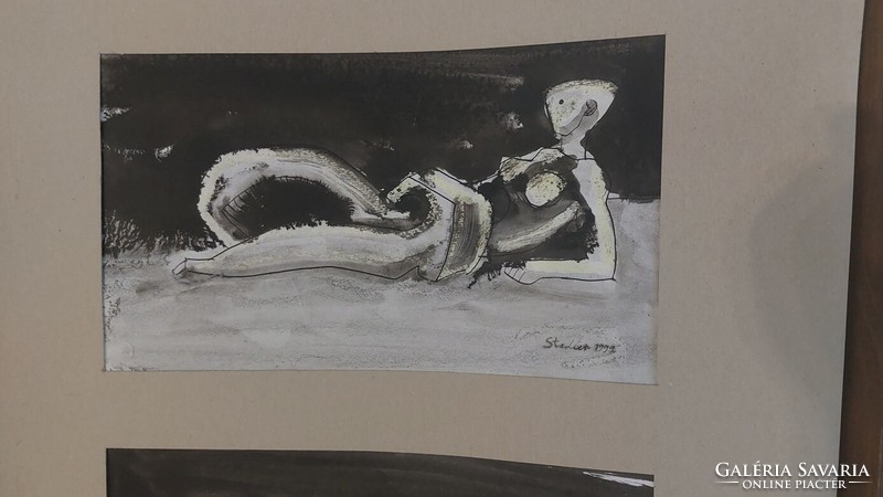 (K) 3 Zoltan Stadler watercolors in 1 frame with 48x75 cm frame