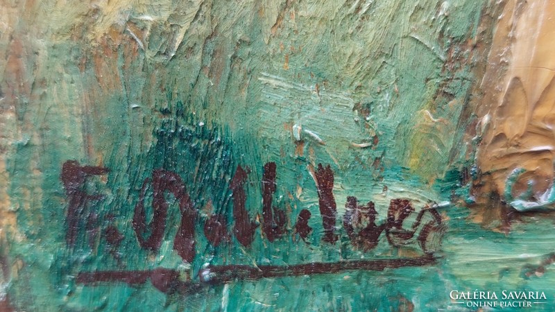 Régi, jelzett olaj-vászon, tanya festmény