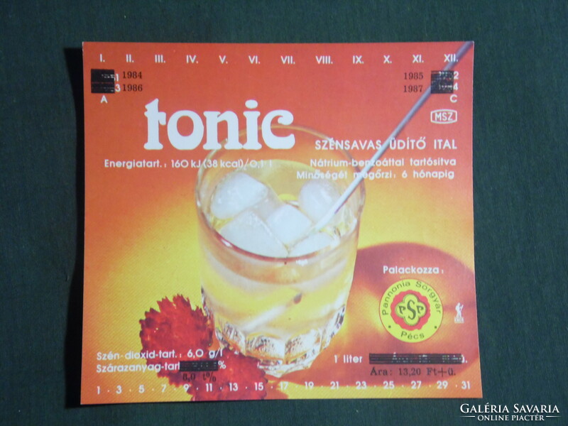 Soft drink label, Pécs brewery, pearl tonic soft drink,