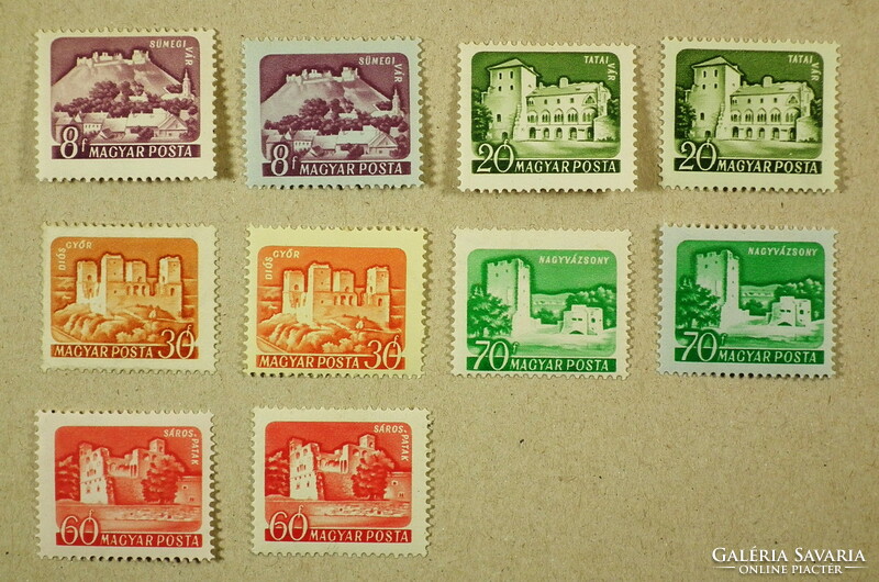 1960. Várak (I.) majdnem dupla bélyeg sor záróérték nélkül, színes papíros is (*) és **