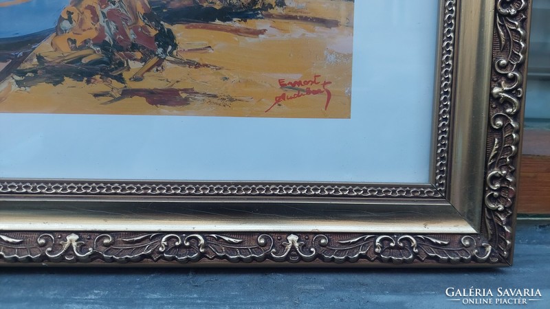 Glazed gold-wood picture frame, internal size 30x40 cm