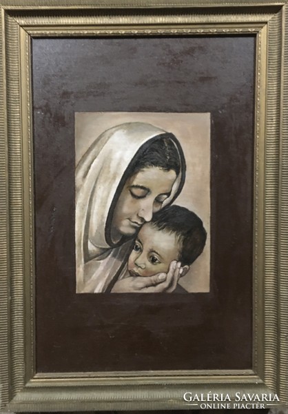 Mother and child oil, wood fiber painting in a matching gilded frame! 70X50 cm!!