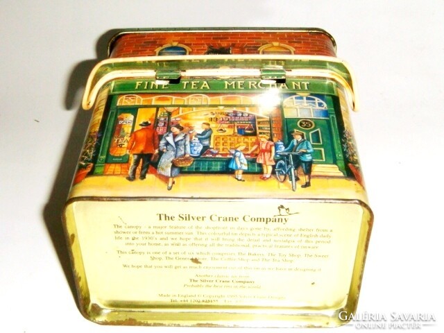 Régi silver crane lemez doboz, nosztalgikus tea tartó csuklós fedéllel