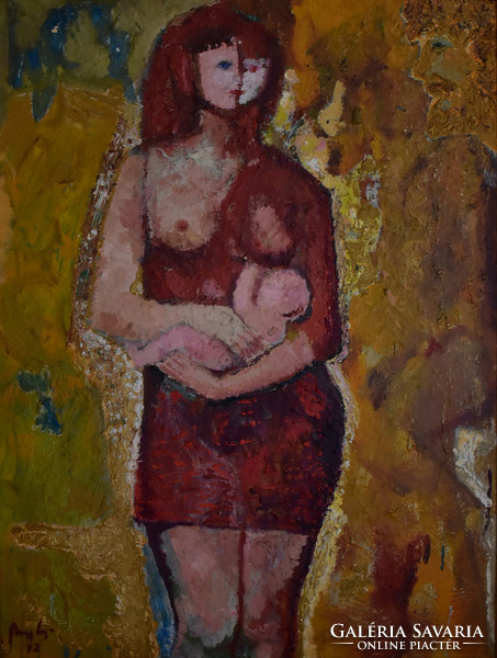 Csákvári Nagy Lajos (1923-2014) Ifjú mama olajfestmény 60x45cm