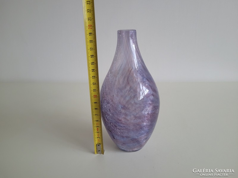 Retro Karcagi Berekfürdői színátmenetes repesztett fátyolüveg mid century üveg váza