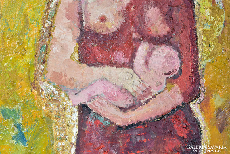 Louis the Great Csákvári (1923-2014) young mother oil painting 60x45cm