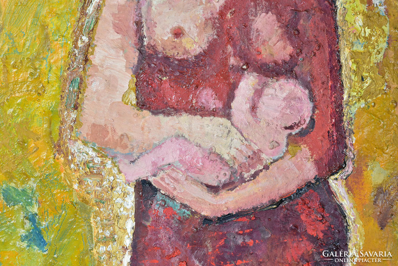 Csákvári Nagy Lajos (1923-2014) Ifjú mama olajfestmény 60x45cm