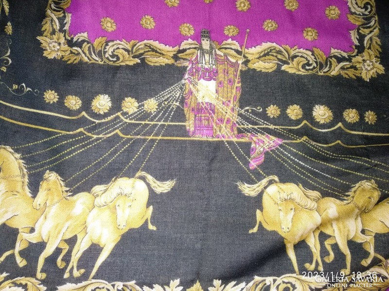 Giant women's shawl with goddess and horses, art of scart large stole with equestrian pattern