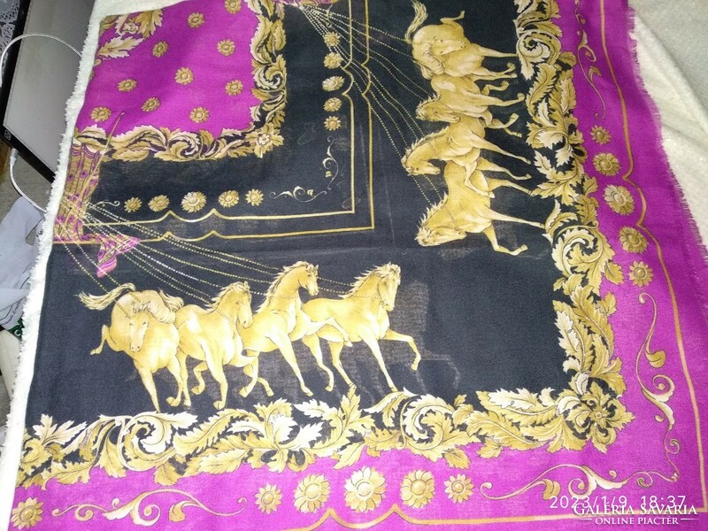 Giant women's shawl with goddess and horses, art of scart large stole with equestrian pattern