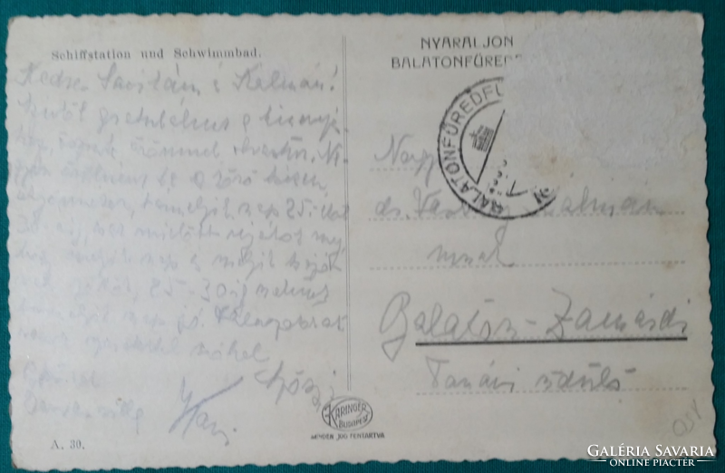 Balatonfüred, Hajóállomás és uszoda, futott képeslap