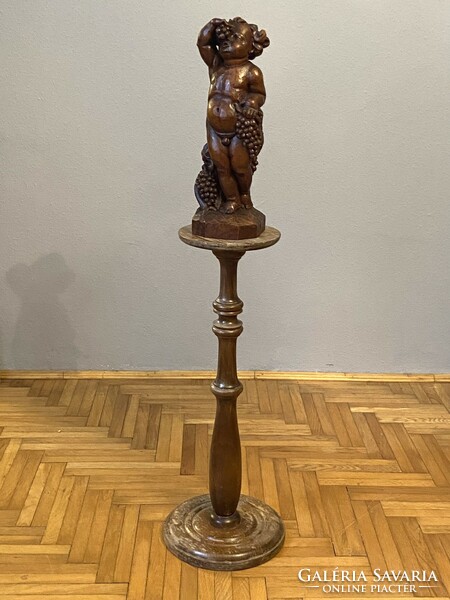 Round wooden pedestal antique statue holder flower stand 72 cm