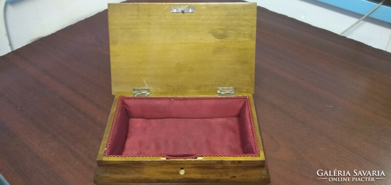 Old inlaid wooden box, sewing box.