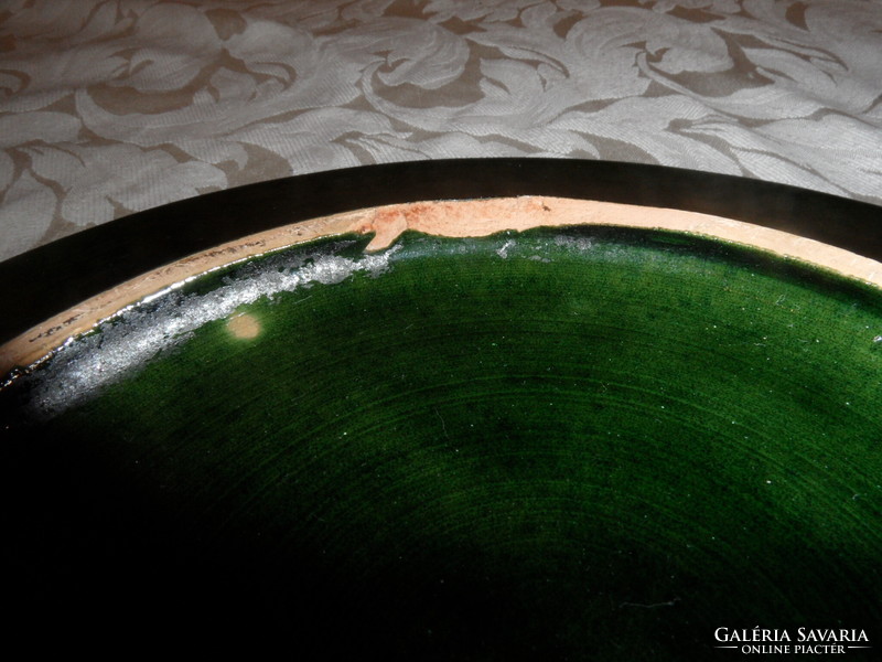 Zöld mintás nagyobb méretű kerámia falitányér ( 33.5 cm )