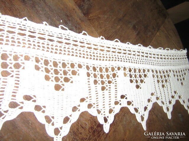 Beautiful antique handmade crochet white shelf strip / stained glass curtain