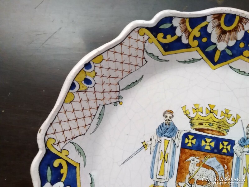 Antique French faience plate with coat of arms