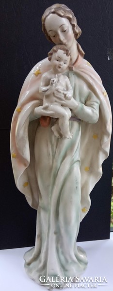 Antik Hummel nagyméretű porcelán kézi festésű jelzett vallási kegyszobor Mária kis Jézussal gyűjtői