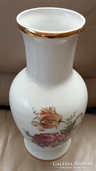 Old Hólloháza large 35 cm flower decorated porcelain vase
