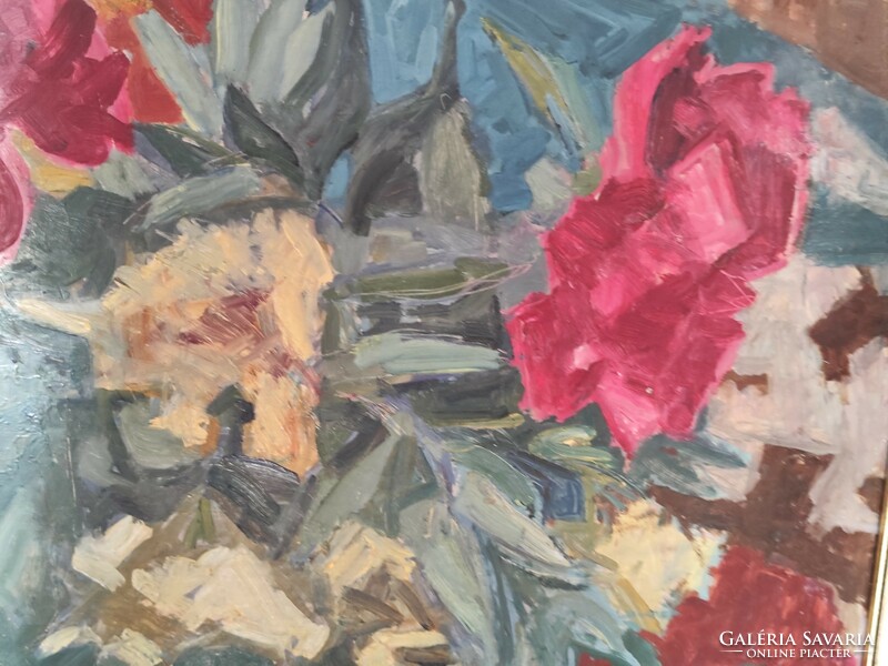 Rural brigitta: flower still life, wood fiber, oil, gallery shoulders