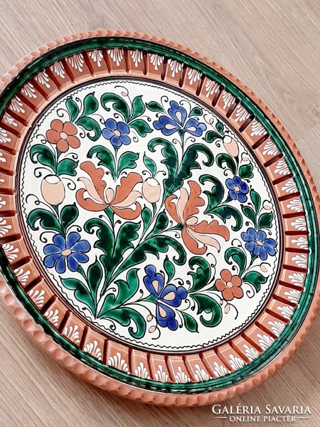 Mezőtúr ceramics tailor Lajos, lajosné ceramic wall plate, wonderful large size 42 cm in diameter