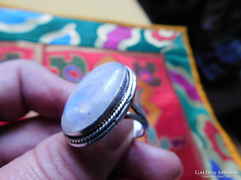 Szivárvány holdkő 925-ös jelzett, ezüst gyűrű 57-es 18mm-es