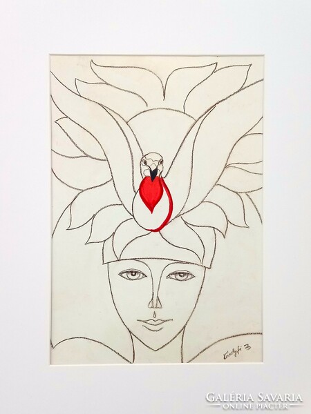 A message. Chalk pencil drawing. 30X40 cm. The work of an award-winning artist. Zsófia Károlyfi/1952