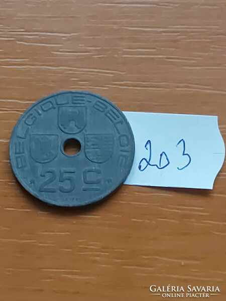 Belgium belgique - belgie 25 centimes 1942 ww ii. Zinc, iii. King Leopold 203