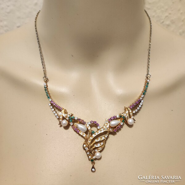 Gorgeous necklaces with synthetic ruby and emerald stones