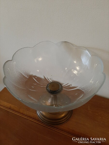 Art Nouveau large glass bowl on a bronze base