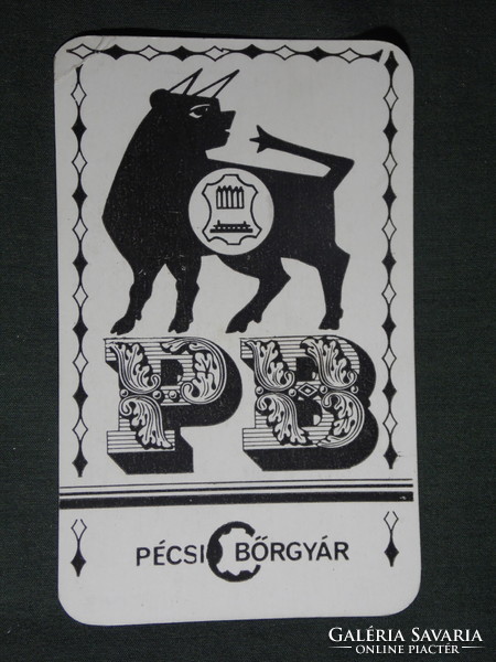 Card calendar, Pécs tannery, graphic artist, bull, 1974, (2)