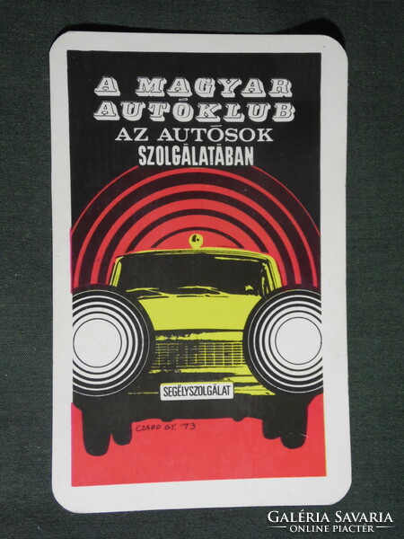 Kártyanaptár, Magyar autóklub, segélyszolgálat,grafikai rajzos, Trabant 601 autó, 1974 ,   (2)