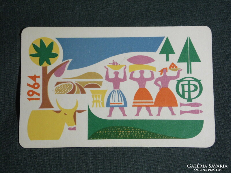Kártyanaptár, OTP takarékpénztár ,grafikai rajzos, 1964 ,   (2)