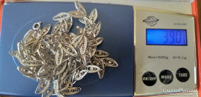 Gyűjteményi darab: egyedi csipkés jelzett ezüstnyakék nyaklánc 39gr