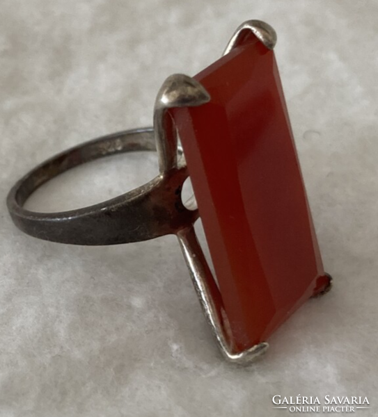 Pointy silver ring with carnelian stone 925