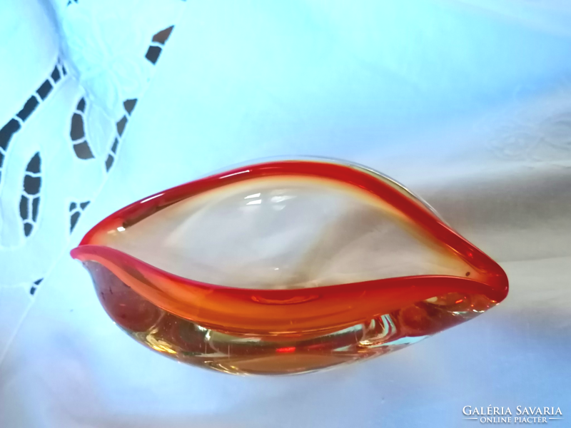 Modern bohemian collector's glass bowl is a product of the chriska glass factory from the early sixties