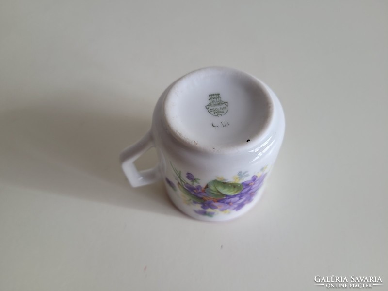 Old Zsolnay porcelain coffee cup, small folk mug with violet pattern
